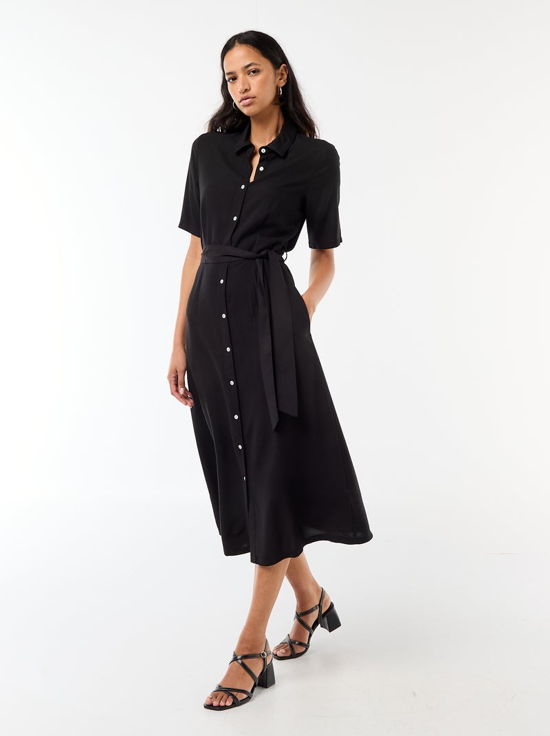 Abito lungo a camicia con cintura da annodare Nero - Kiabi