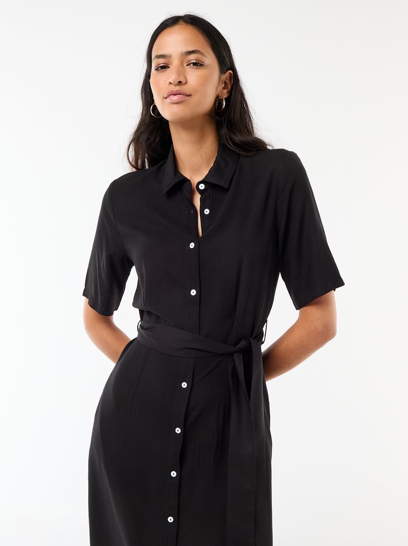 Abito lungo a camicia con cintura da annodare Nero - Kiabi