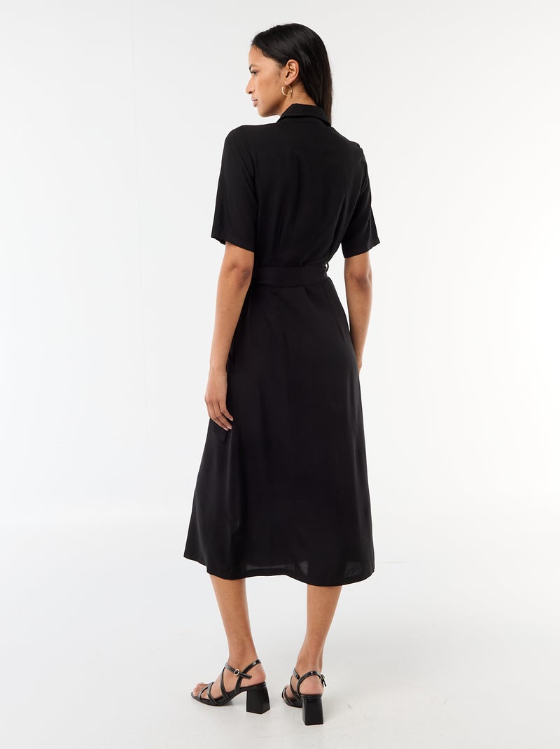 Abito lungo a camicia con cintura da annodare Nero - Kiabi