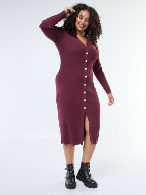 Abito lungo a coste con bottoni dorati - Kiabi