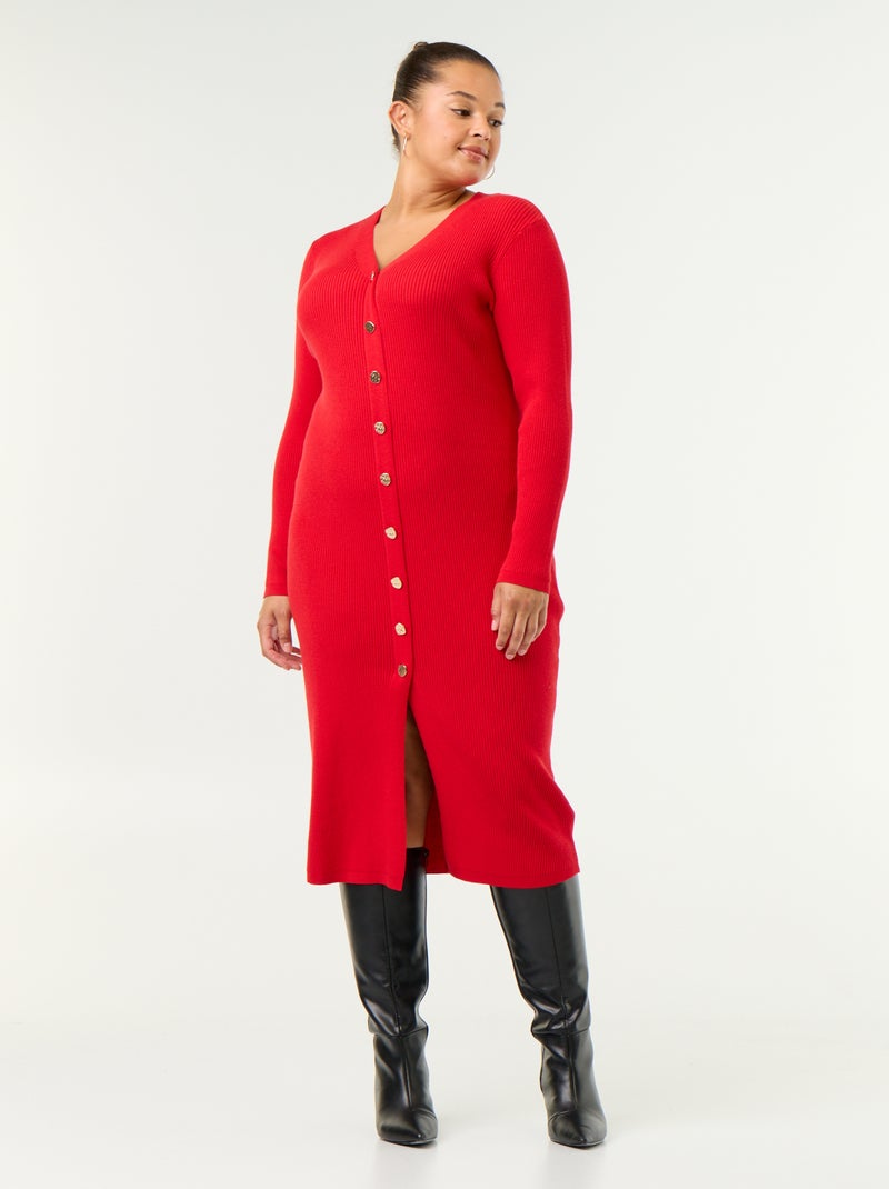 Abito lungo a costine Rosso - Kiabi