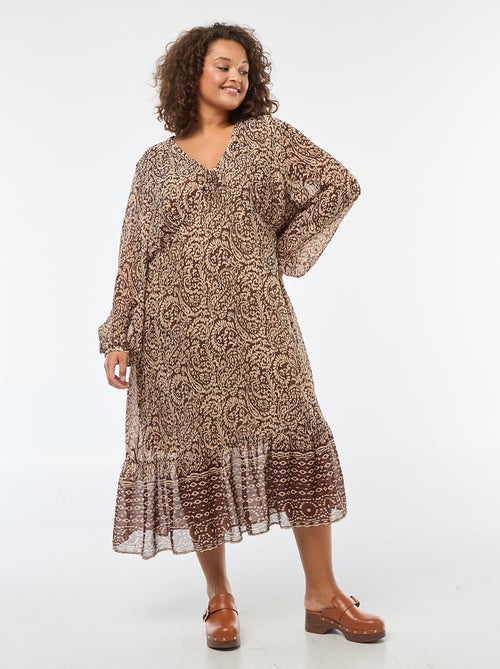 Abito lungo a fantasia con fiocchetto al collo - Kiabi