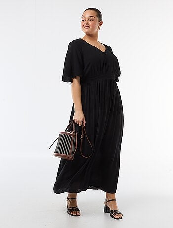 Abito lungo a maniche corte in tessuto crêpe