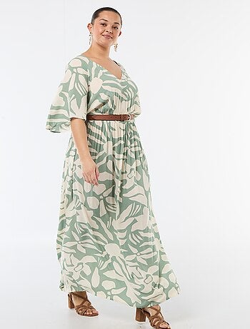 Abito lungo a maniche corte in tessuto crêpe