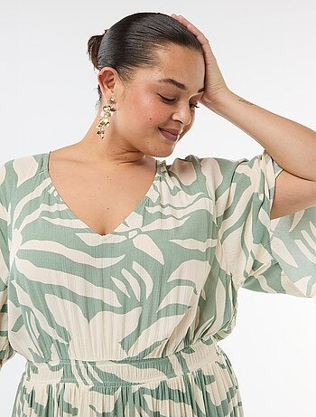 Abito lungo a maniche corte in tessuto crêpe