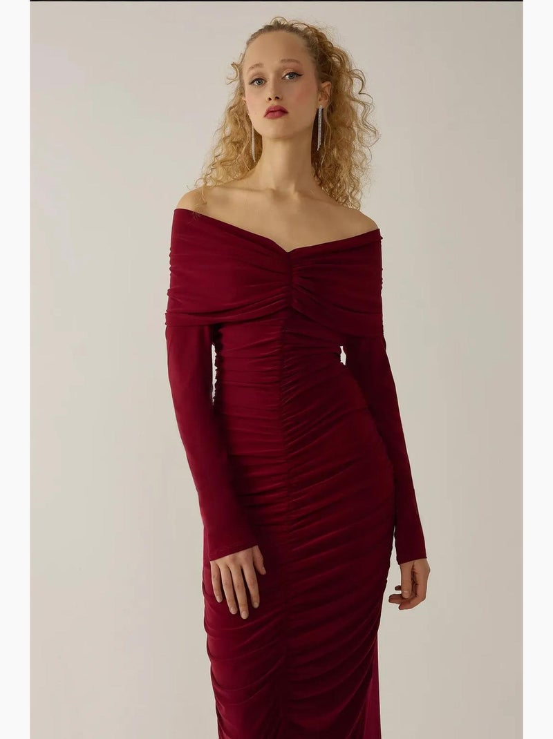 Abito lungo aderente drappeggiato con spalle scoperte hiccup Rosso bordeaux - Kiabi