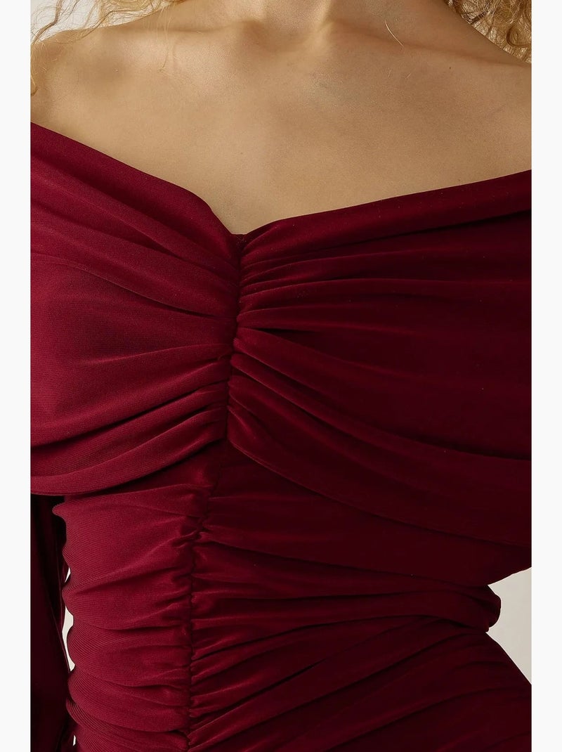 Abito lungo aderente drappeggiato con spalle scoperte hiccup Rosso bordeaux - Kiabi