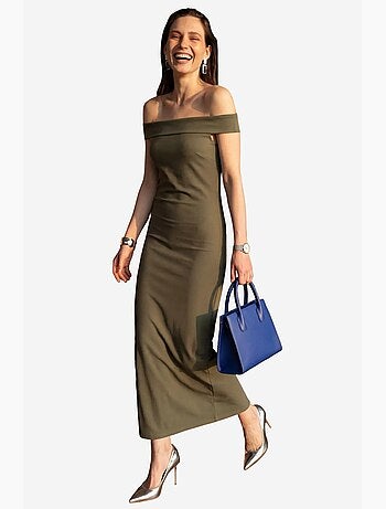 Abito lungo bodycon off-shoulder con spacco my fashion
