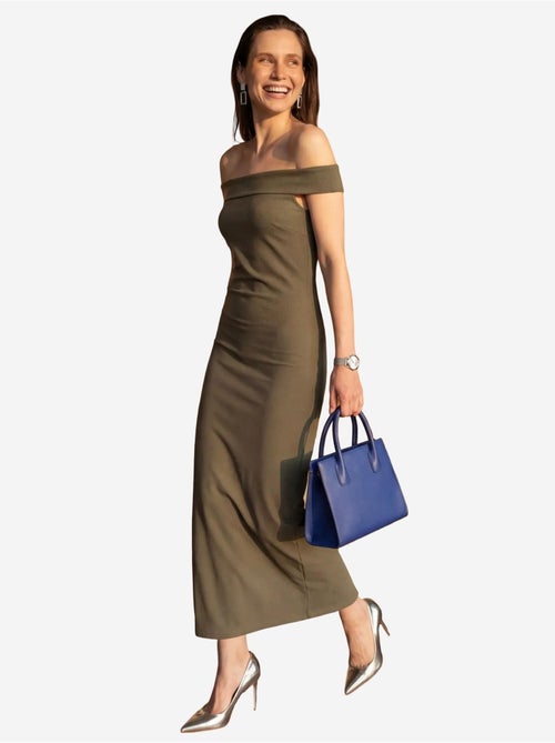 Abito lungo bodycon off-shoulder con spacco my fashion - Kiabi Abito lungo bodycon off-shoulder con spacco my fashion - Kiabi