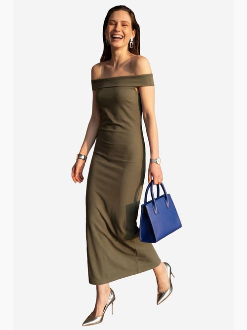 Abito lungo bodycon off-shoulder con spacco my fashion - Kiabi Abito lungo bodycon off-shoulder con spacco my fashion - Kiabi