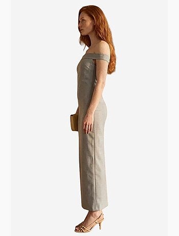 Abito lungo bodycon off-shoulder con spacco my fashion