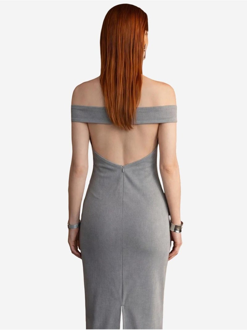 Abito lungo bodycon off-shoulder con spacco my fashion Grigio - Kiabi