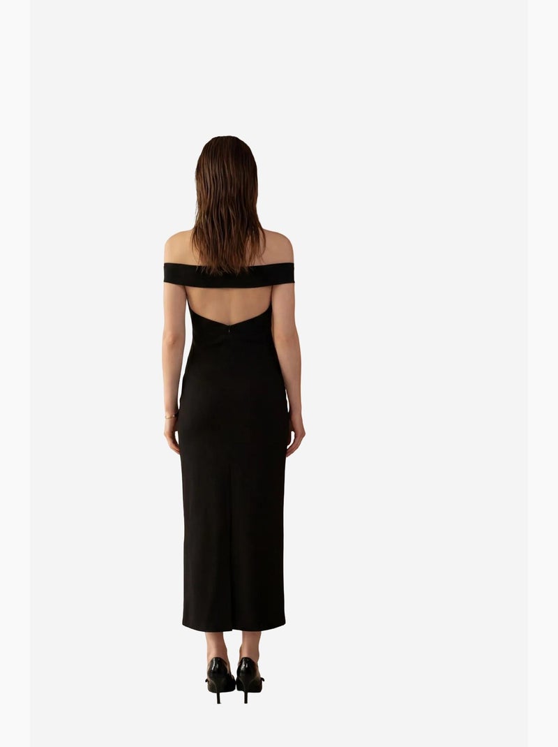 Abito lungo bodycon off-shoulder con spacco my fashion Nero - Kiabi