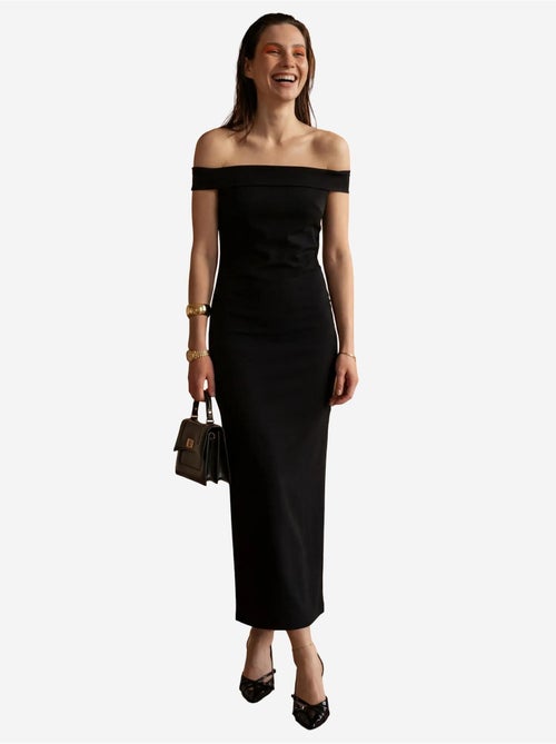 Abito lungo bodycon off-shoulder con spacco my fashion - Kiabi Abito lungo bodycon off-shoulder con spacco my fashion - Kiabi