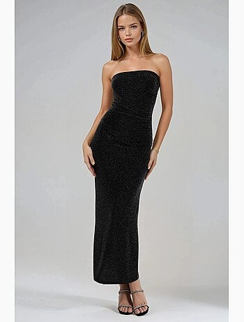 Abito lungo bodycon senza spalline lucido busem