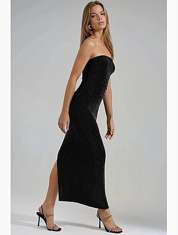 Abito lungo bodycon senza spalline lucido busem