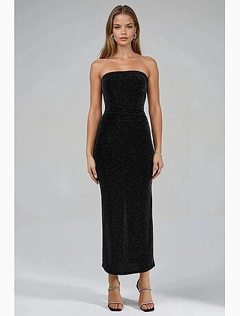Abito lungo bodycon senza spalline lucido busem