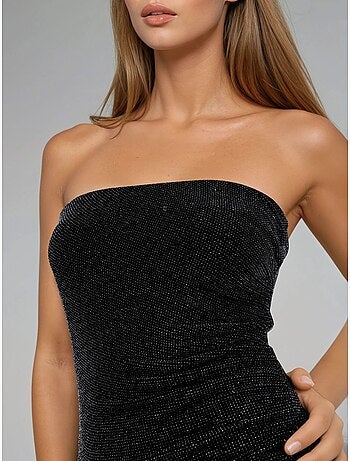 Abito lungo bodycon senza spalline lucido busem