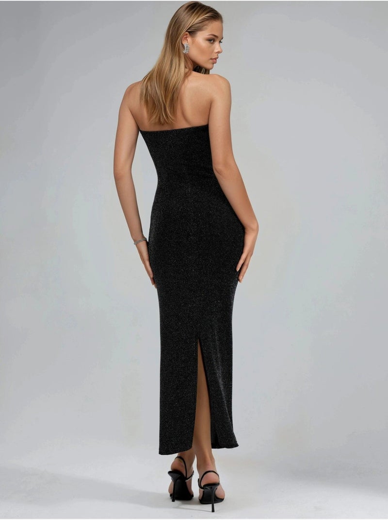 Abito lungo bodycon senza spalline lucido busem Nero - Kiabi