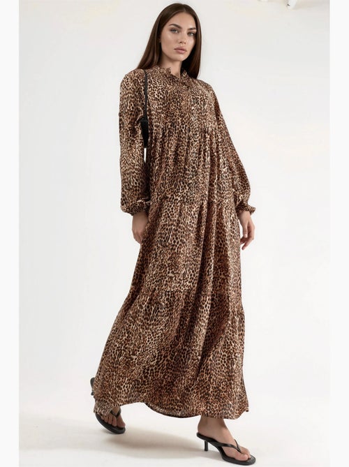 Abito lungo comfort fit con stampa leopardata hiccup - Kiabi Abito lungo comfort fit con stampa leopardata hiccup - Kiabi