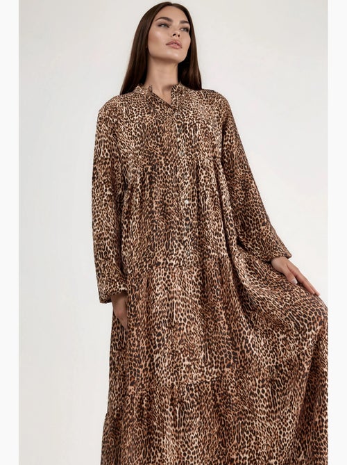 Abito lungo comfort fit con stampa leopardata hiccup - Kiabi Abito lungo comfort fit con stampa leopardata hiccup - Kiabi