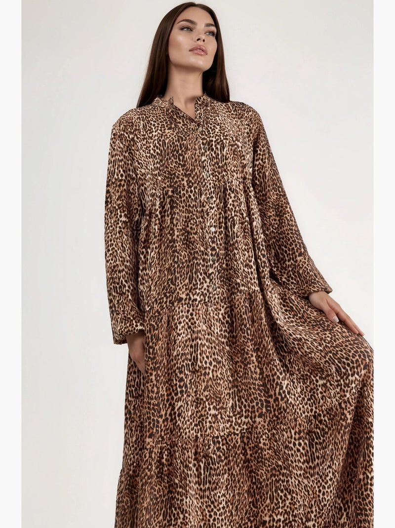 Abito lungo comfort fit con stampa leopardata hiccup Cammello - Kiabi