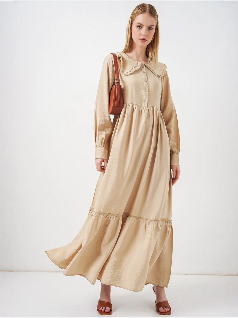 Abito lungo con colletto baby e chiusura a bottoni bdart Beige argilla - Kiabi