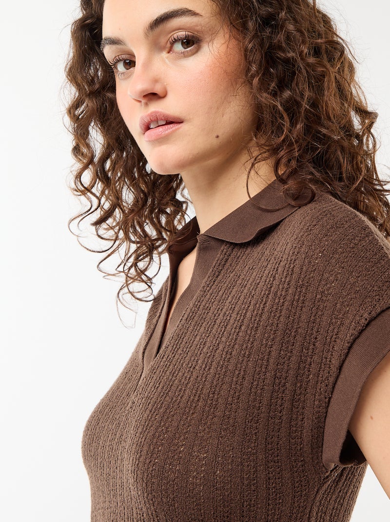 Abito lungo con collo polo Marrone - Kiabi