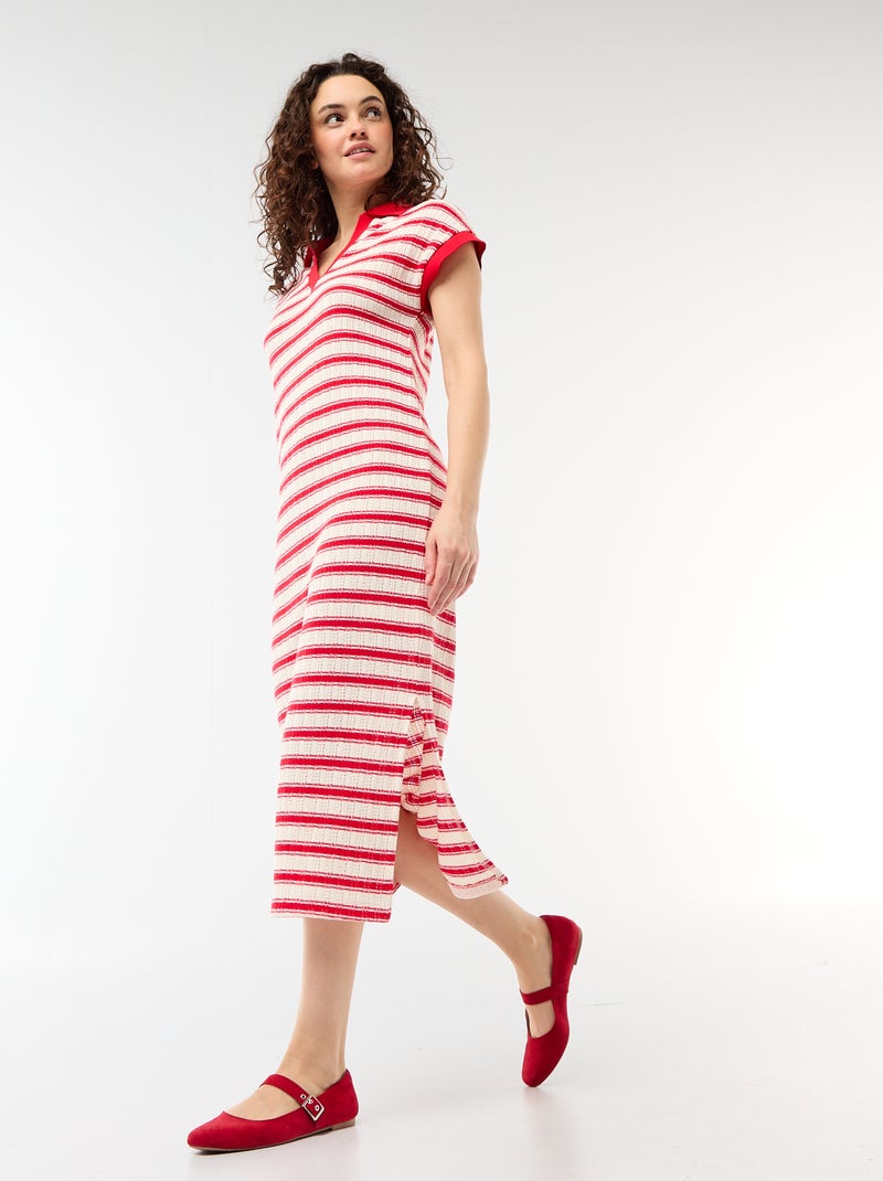 Abito lungo con collo polo Rosso - Kiabi