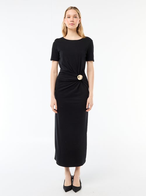 Abito lungo con drappeggio e dettaglio gioiello - Kiabi