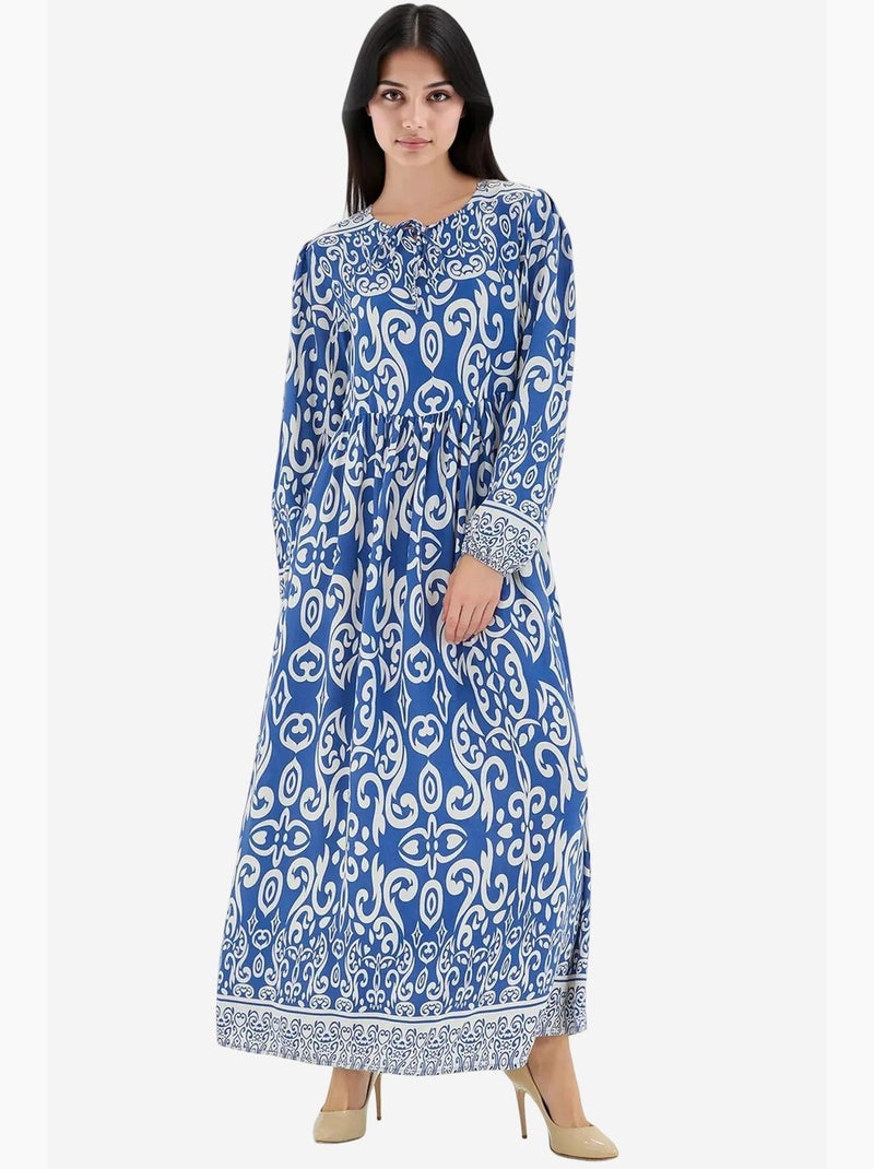 Abito lungo con fantasia e dettaglio con laccetto bdart Blu cobalto - Kiabi