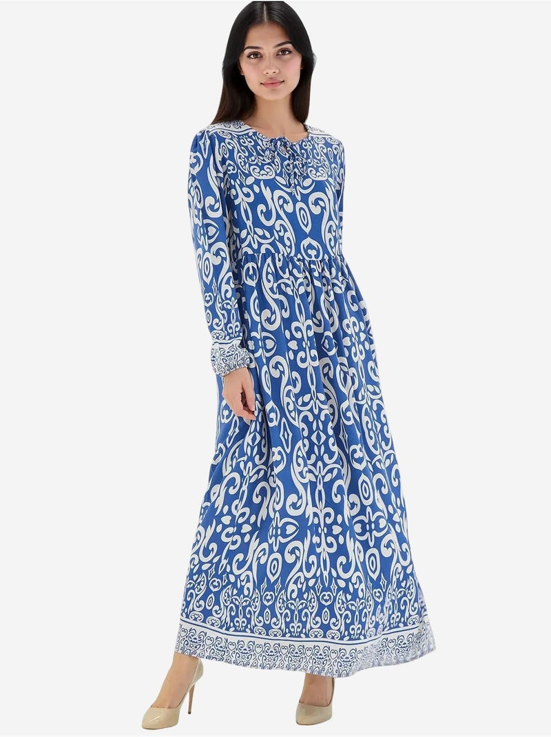 Abito lungo con fantasia e dettaglio con laccetto bdart Blu cobalto - Kiabi