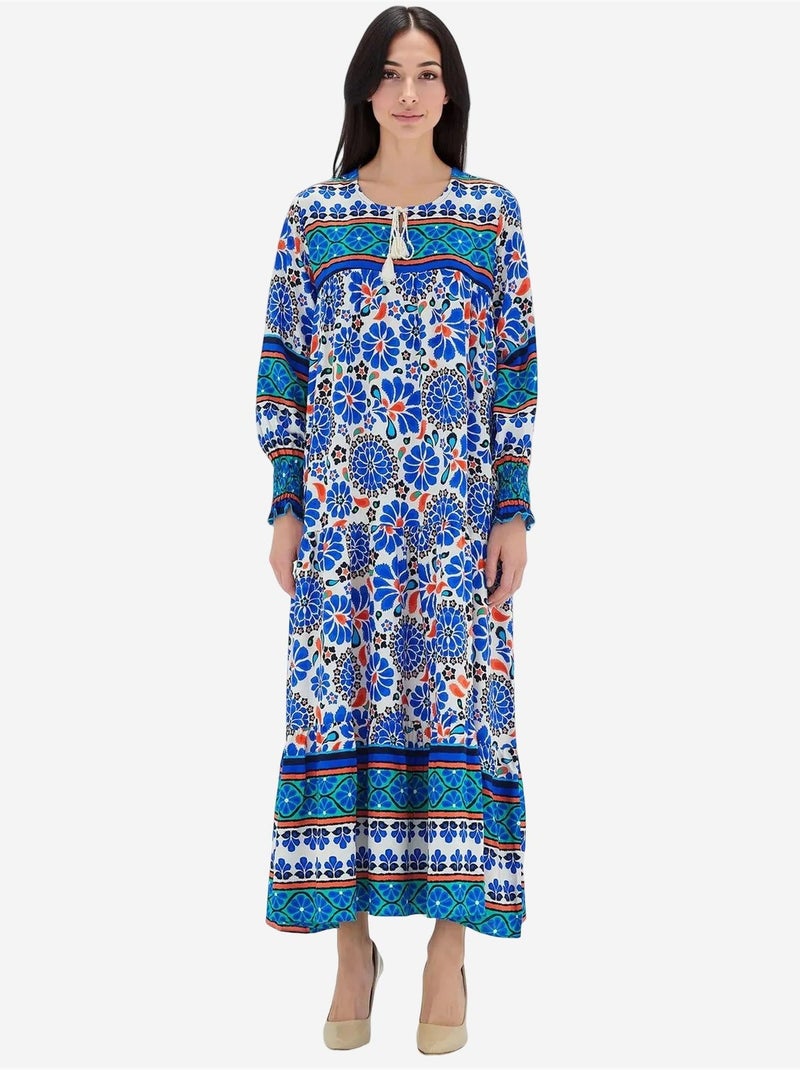 Abito lungo con fantasia e dettaglio con laccetto bdart Blu zaffiro - Kiabi