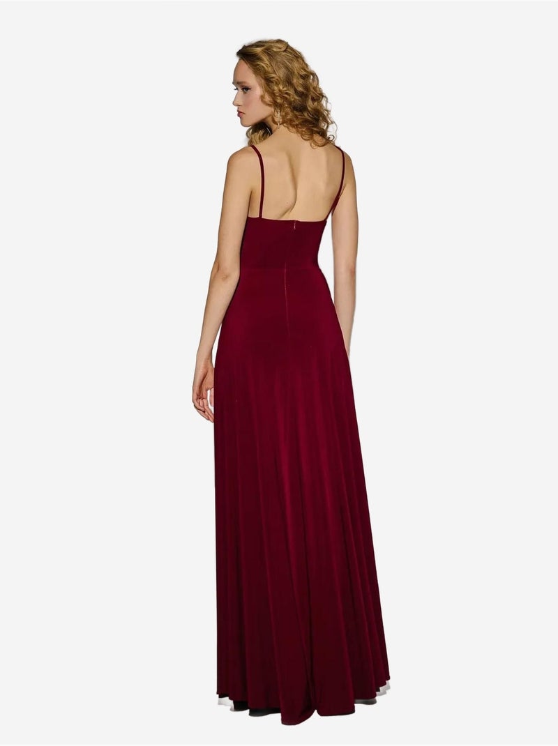 Abito lungo con scollo a V e spacco Rosso - Kiabi