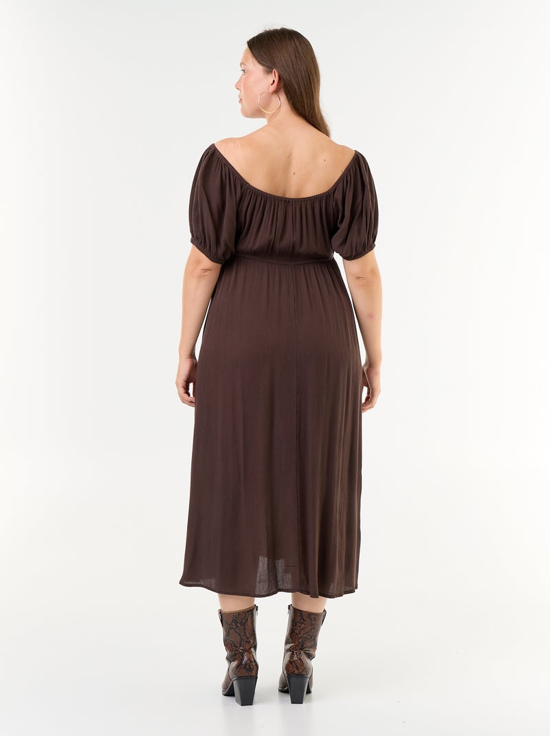 Abito lungo con scollo alla Bardot Marrone - Kiabi