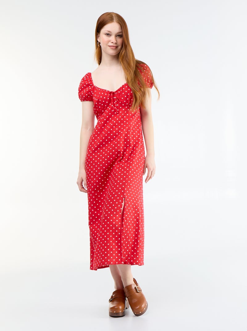 Abito lungo con scollo alla Bardot Rosso - Kiabi
