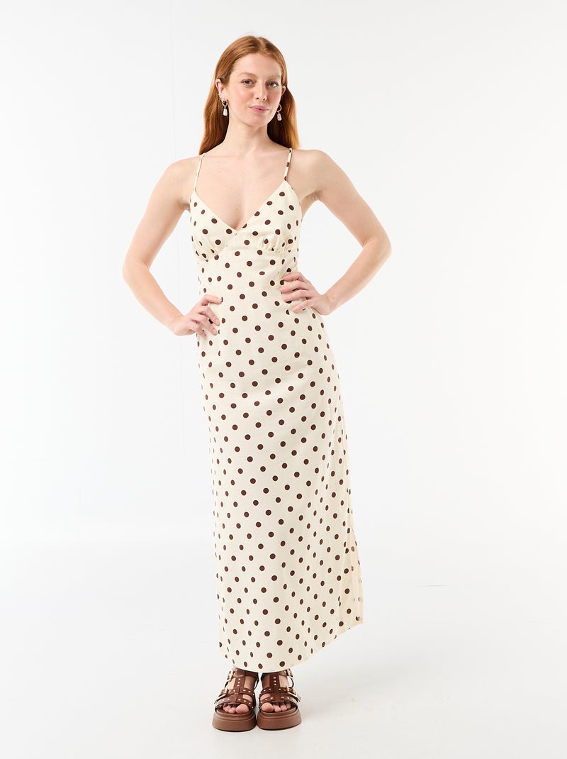 Abito lungo con spalline sottili a pois Bianco - Kiabi