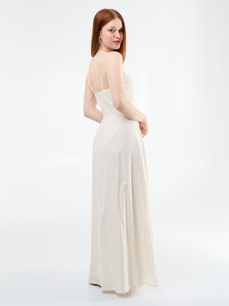 Abito lungo con spalline sottili e ricami Bianco - Kiabi