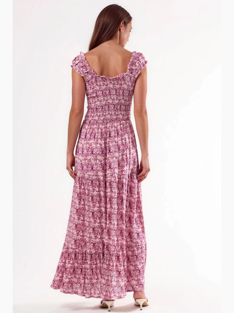 Abito lungo con stampa paisley e colletto quadrato busem Rosa pallido - Kiabi