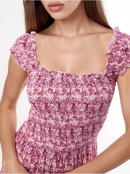 Abito lungo con stampa paisley e colletto quadrato busem - Kiabi Abito lungo con stampa paisley e colletto quadrato busem - Kiabi