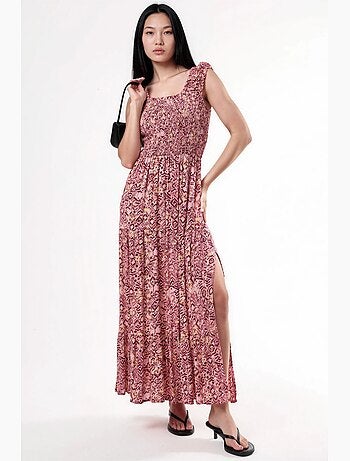 Abito lungo con stampa paisley e colletto quadrato busem