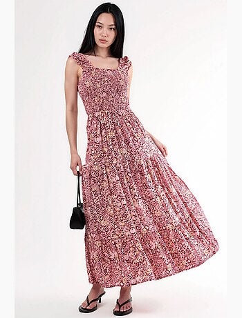 Abito lungo con stampa paisley e colletto quadrato busem