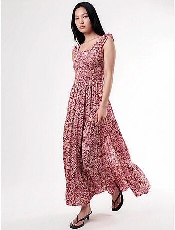 Abito lungo con stampa paisley e colletto quadrato busem