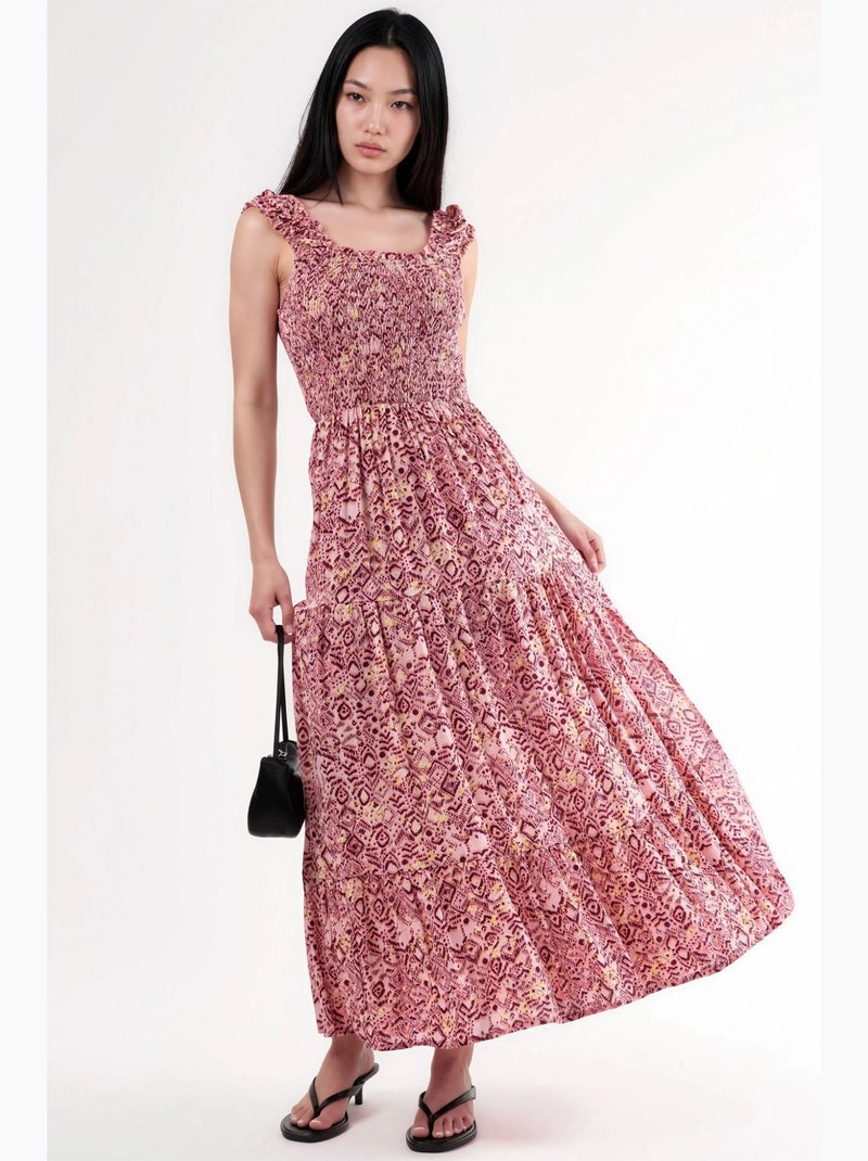 Abito lungo con stampa paisley e colletto quadrato busem Rosso bordeaux - Kiabi