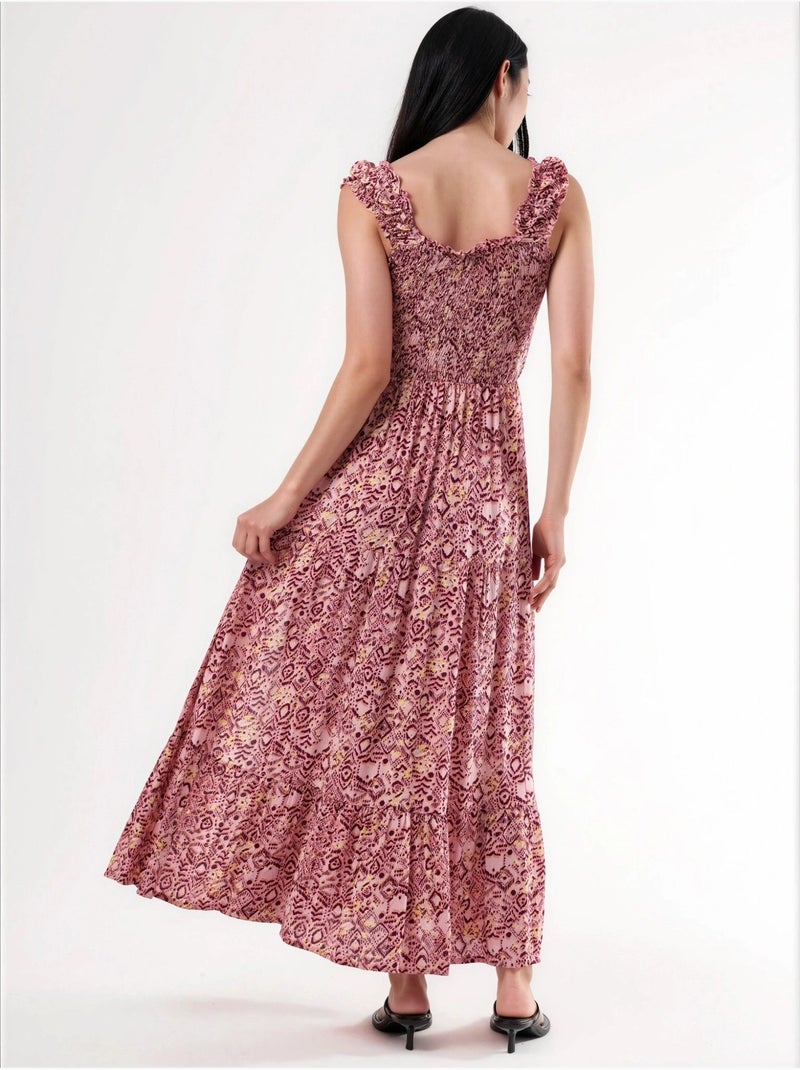Abito lungo con stampa paisley e colletto quadrato busem Rosso bordeaux - Kiabi