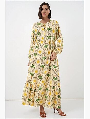 Abito lungo con stampa tropicale e chiusura con bottoni bdart