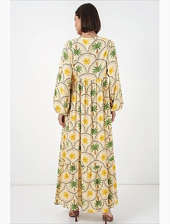 Abito lungo con stampa tropicale e chiusura con bottoni bdart