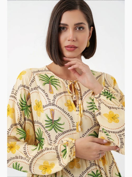 Abito lungo con stampa tropicale e chiusura con bottoni bdart - Kiabi Abito lungo con stampa tropicale e chiusura con bottoni bdart - Kiabi