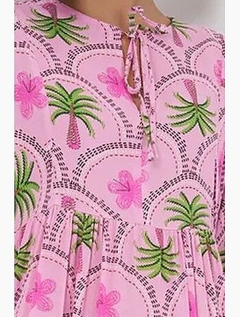 Abito lungo con stampa tropicale e chiusura con bottoni bdart