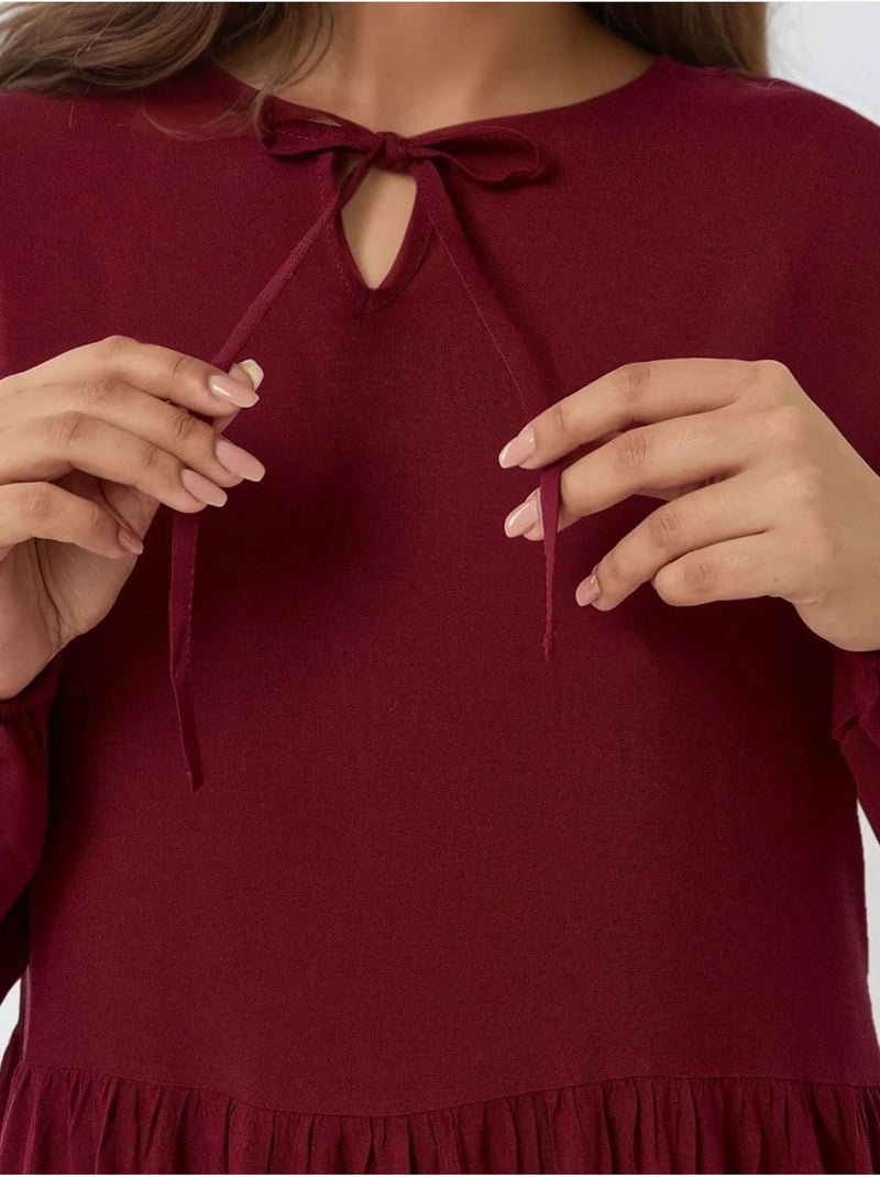 Abito lungo con vestibilità a trapezio e scollo rotondo hiccup Rosso bordeaux - Kiabi
